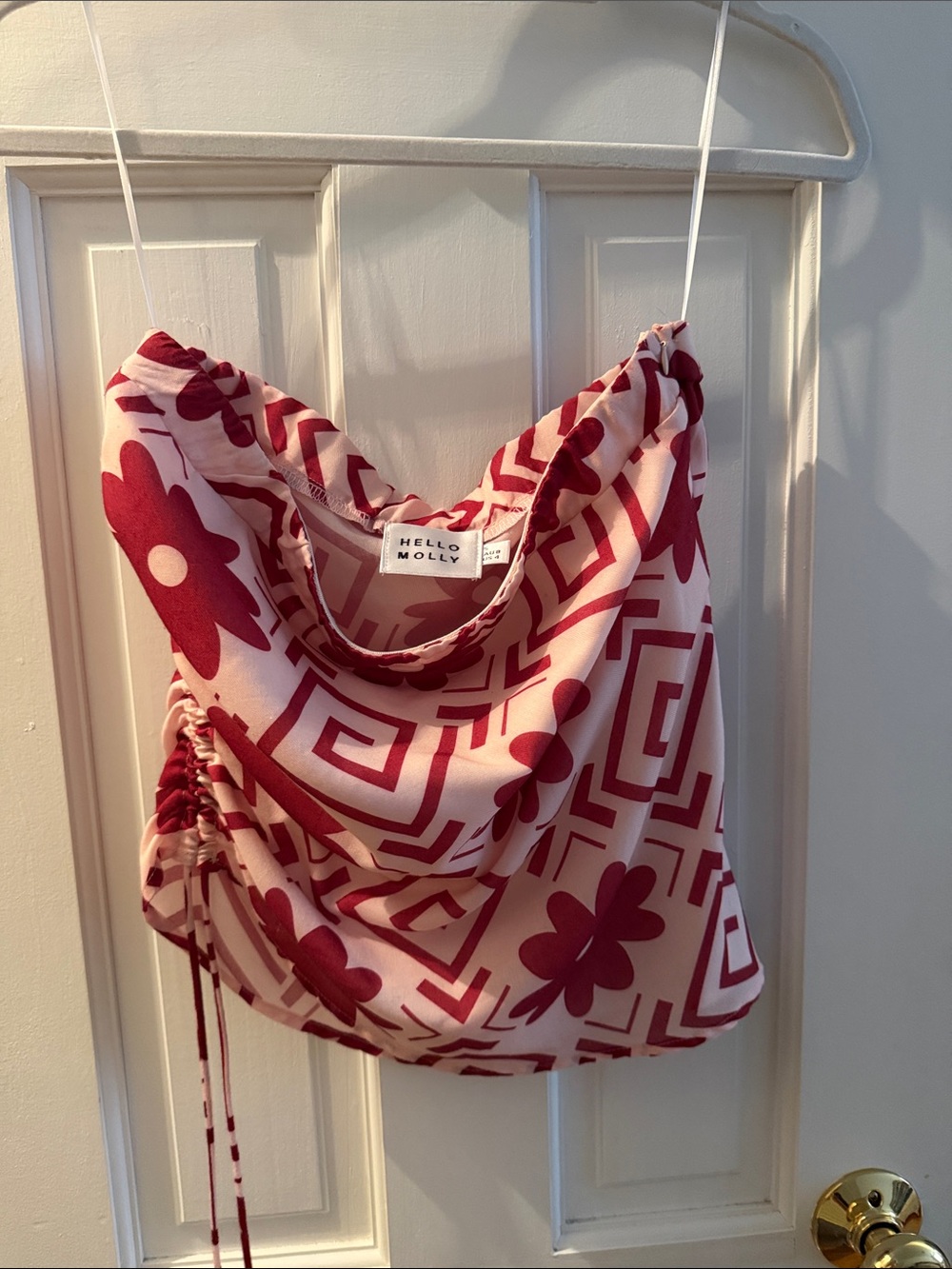 Hello Molly Rose-Pink Floral & Geometric strapless top ruched side